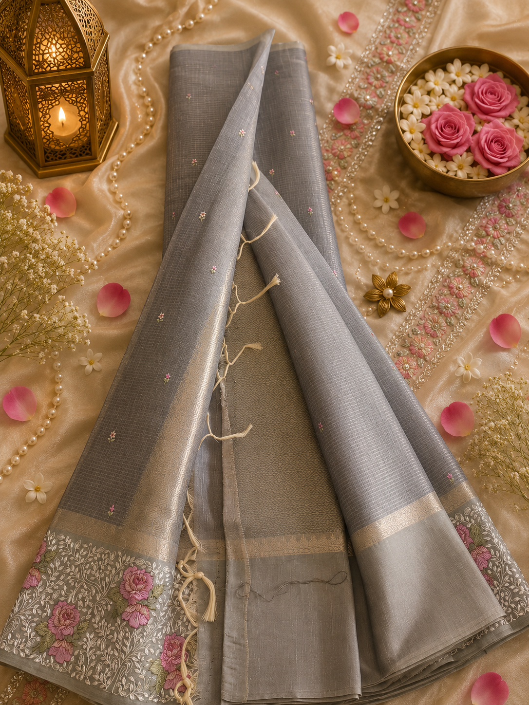 Tissue silk embroidered saree