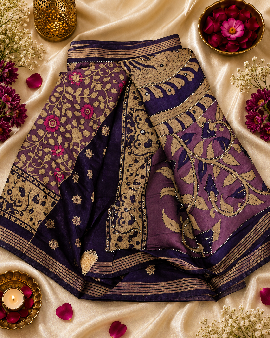 Muslin Silk Kalamkari print saree