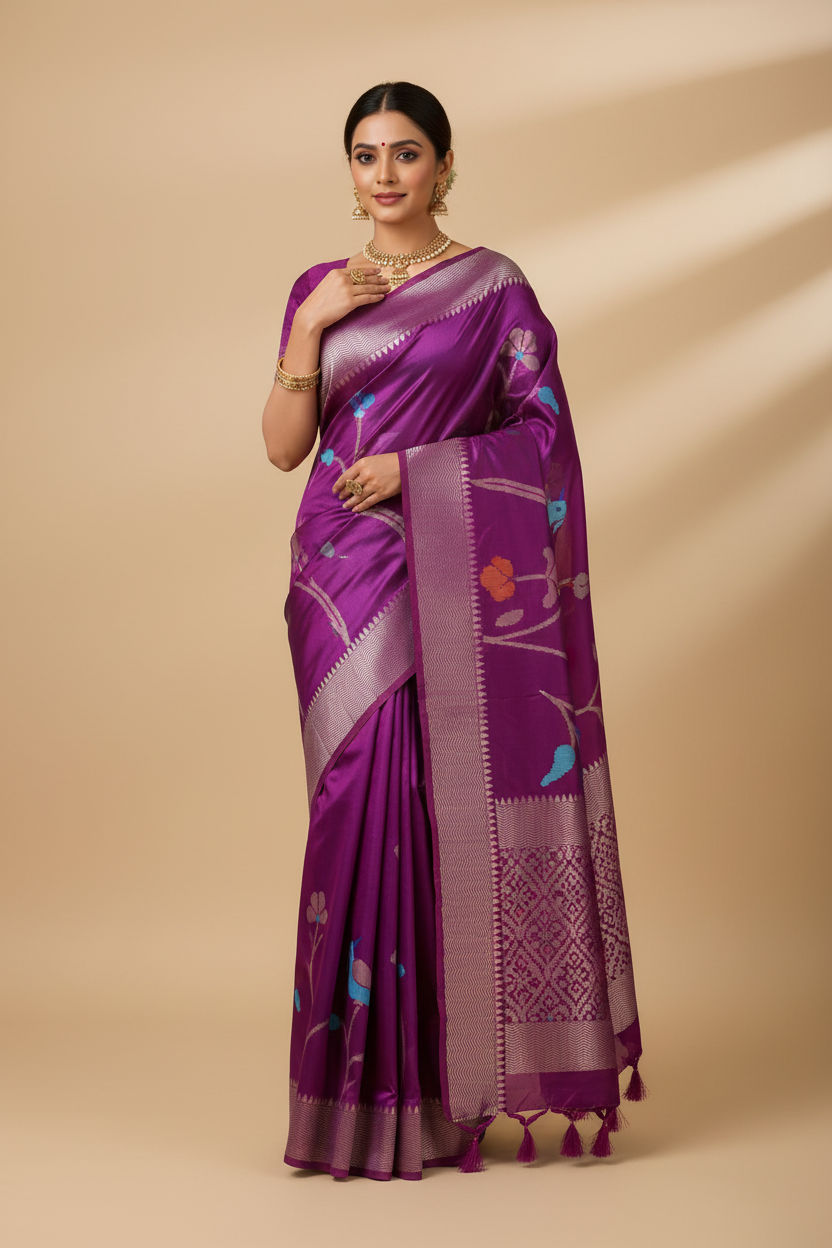 Jamdani weaved Paper silk saree