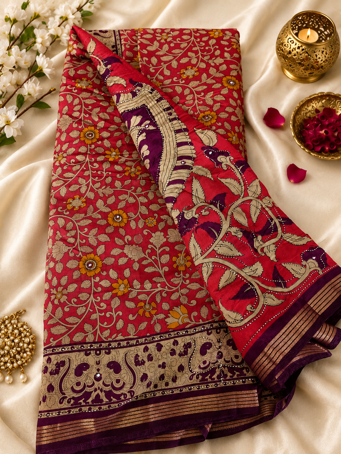 Muslin silk kalamkari print saree