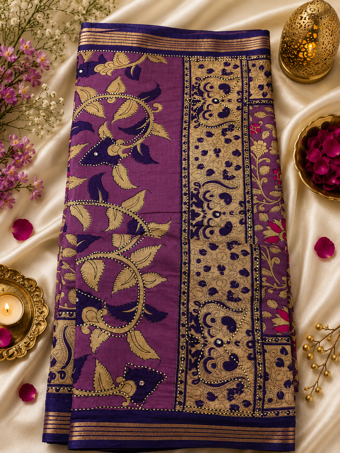 Muslin Silk Kalamkari print saree