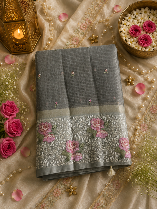 Tissue  silk embroidered saree