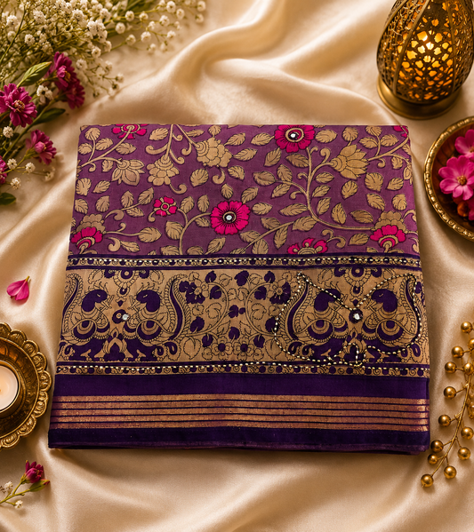 Muslin Silk Kalamkari print saree