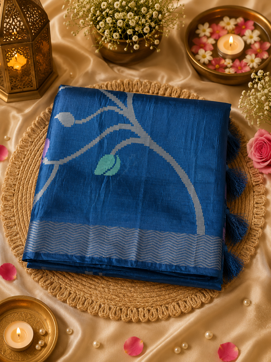 Jamdani weaved Paper silk saree