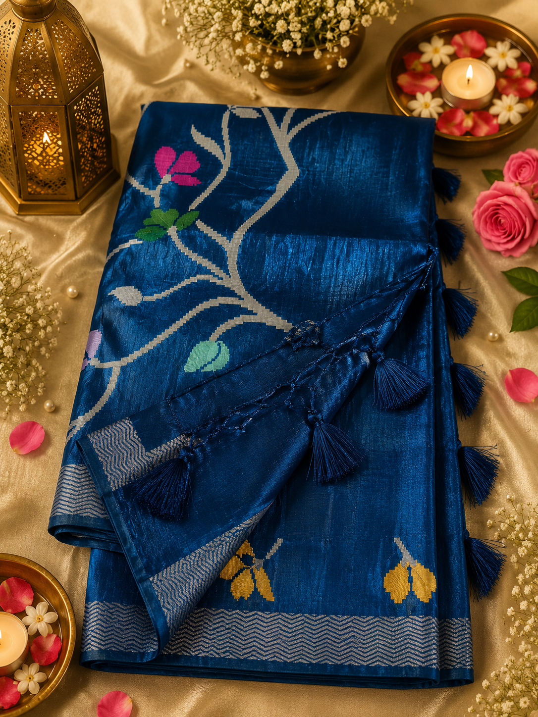 Jamdani weaved Paper silk saree