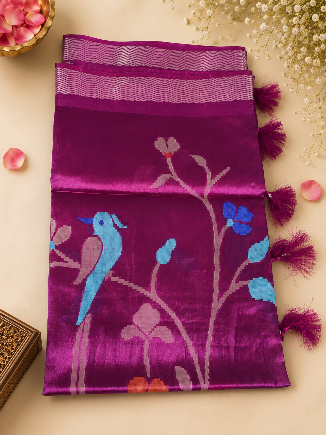 Jamdani weaved Paper silk saree