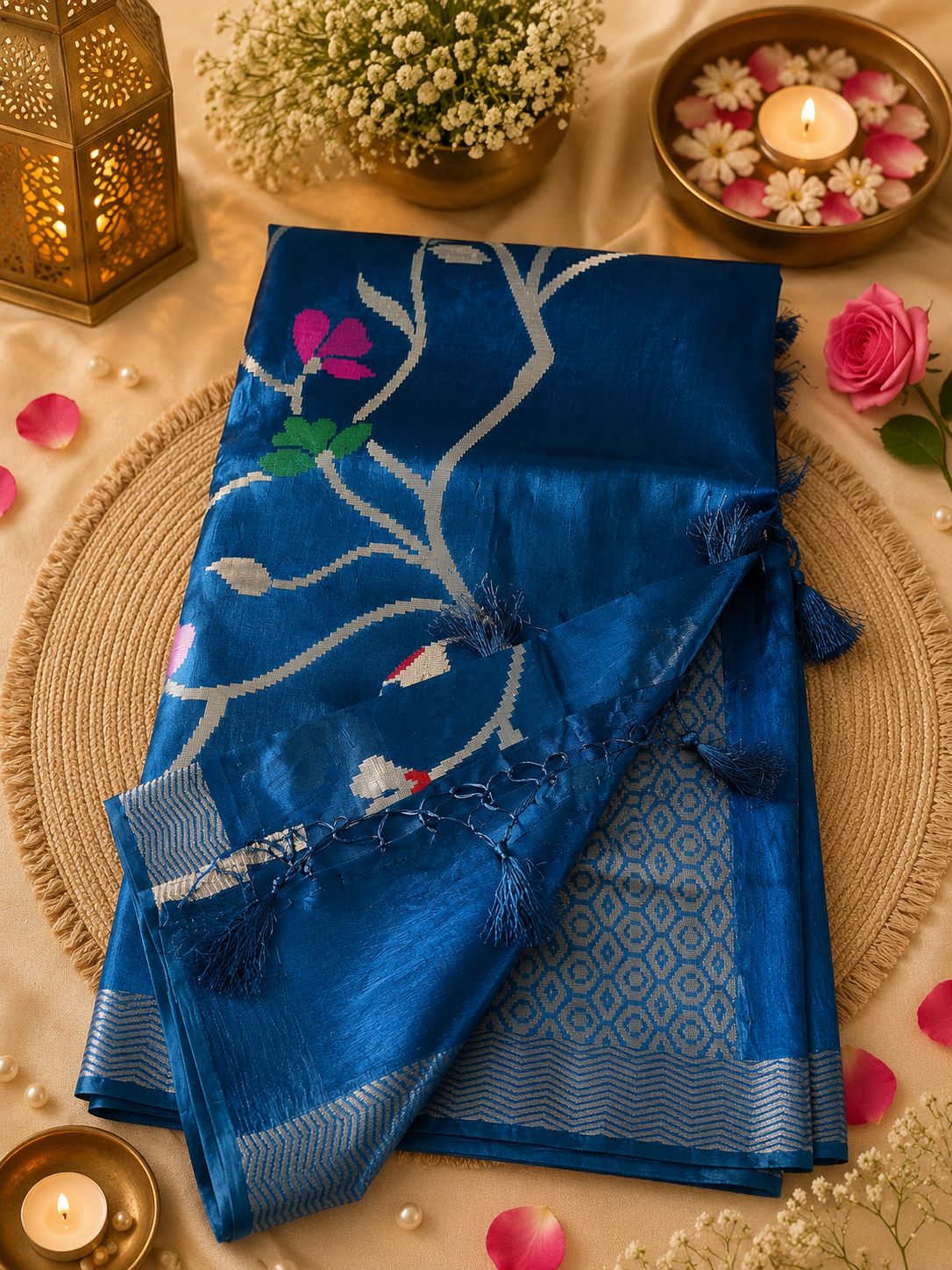 Jamdani weaved Paper silk saree