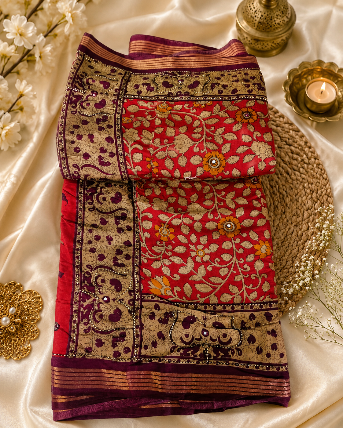 Muslin silk kalamkari print saree